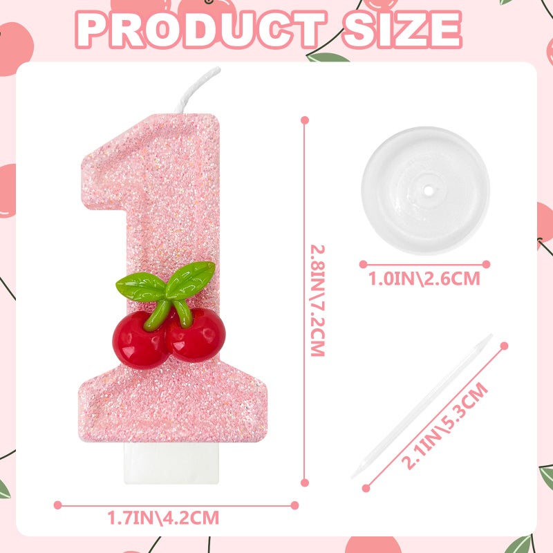 Zailo Cherry Number Birthday Cake Candles, Cherry Theme Party Decoration Supplies, Cake & Cupcake Decoration Gifts (Number 1) - Image 2