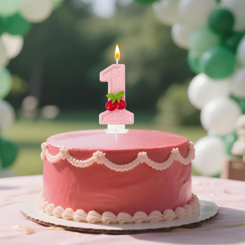 Zailo Cherry Number Birthday Cake Candles, Cherry Theme Party Decoration Supplies, Cake & Cupcake Decoration Gifts (Number 1) - Image 4