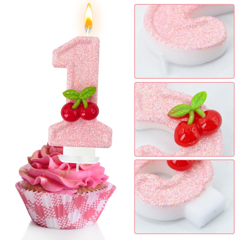 Zailo Cherry Number Birthday Cake Candles, Cherry Theme Party Decoration Supplies, Cake & Cupcake Decoration Gifts (Number 1) - Image 3