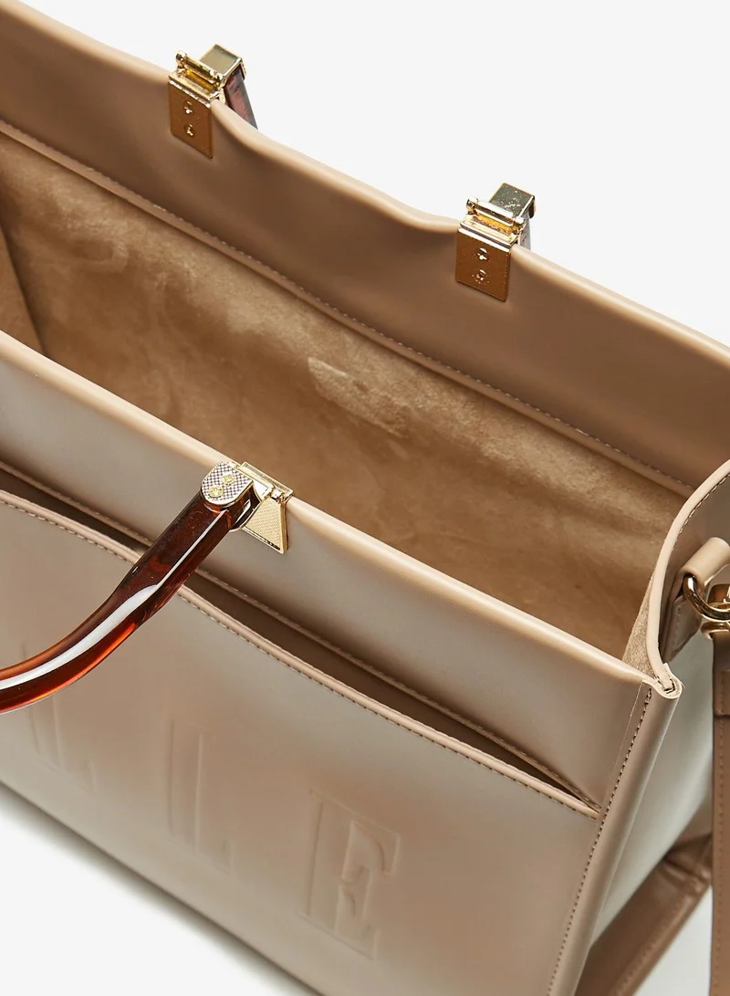 ELLE Elle Solid Tote Bag With Adjustable Strap And Double Handle Taupe