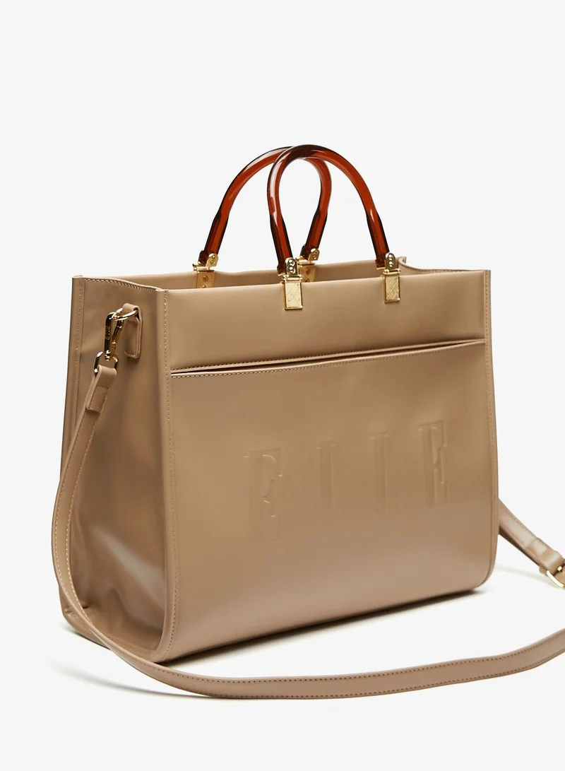 ELLE Elle Solid Tote Bag With Adjustable Strap And Double Handle Taupe