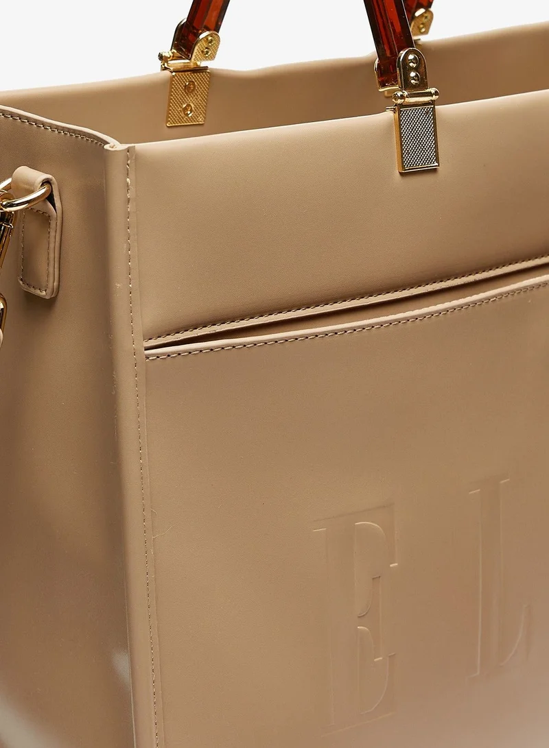 ELLE Elle Solid Tote Bag With Adjustable Strap And Double Handle Taupe