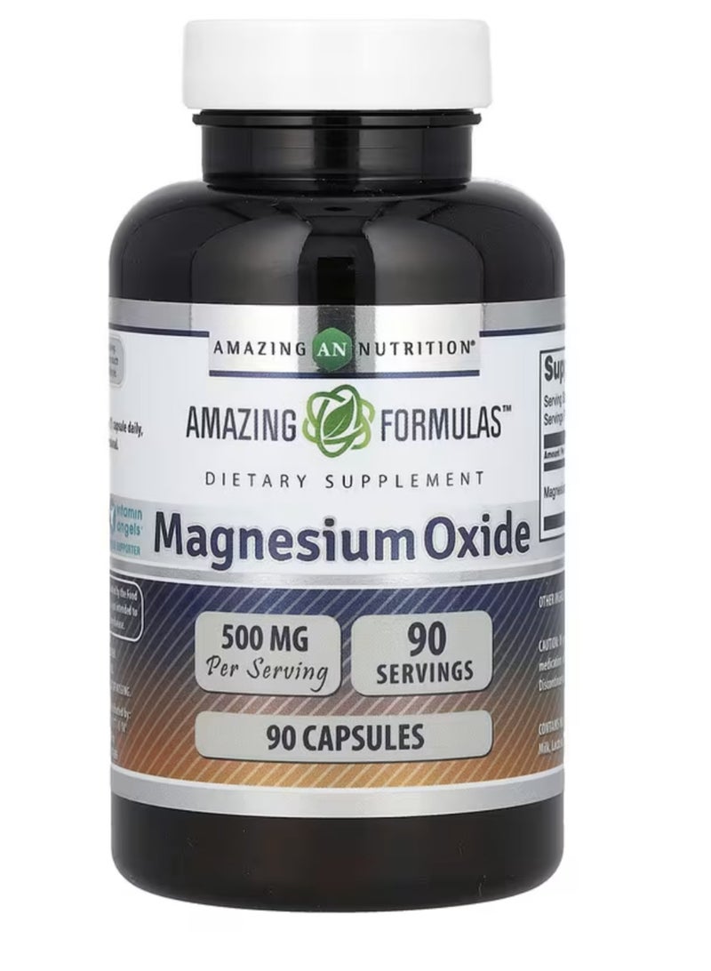 Amazing Nutrition Magnesium oxide supplement increases energy output 500mg, 90 capsules - Image 1
