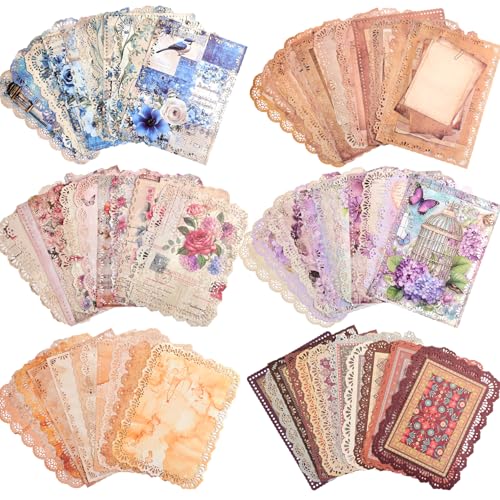 emmoolife 66 Sheets Lace Edged Scrapbook Paper Set 6 Packs Vintage Decorative Paper Scrapbooking Supplies for Letter Writing Background Stationery Ephemera for Junk Journaling DIY Art Collage 49x69 in - Image 1