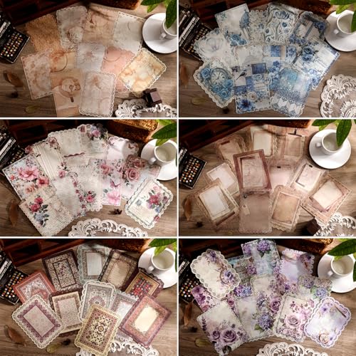 emmoolife 66 Sheets Lace Edged Scrapbook Paper Set 6 Packs Vintage Decorative Paper Scrapbooking Supplies for Letter Writing Background Stationery Ephemera for Junk Journaling DIY Art Collage 49x69 in - Image 3