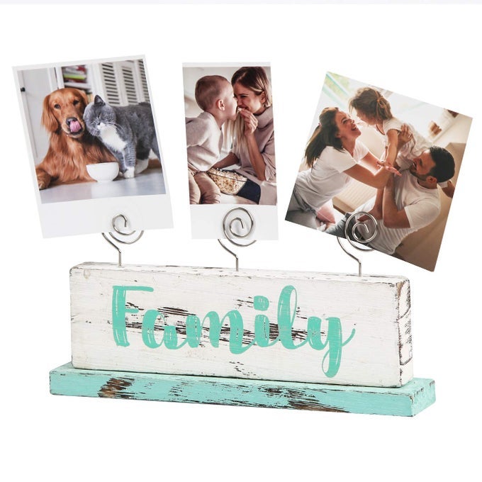 JACKCUBE DESIGN MULTIPHOTO DISPLAY BOHO TABLETOP DECOR WOODEN DOUBLE SIDE MEMOS CARDS GALLERY DISPLAY BLOCK WITH 3 WIRE CLIPS DESKTOP FREESTANDING POLAROID PICTURE FRAME DECORATION MK678A