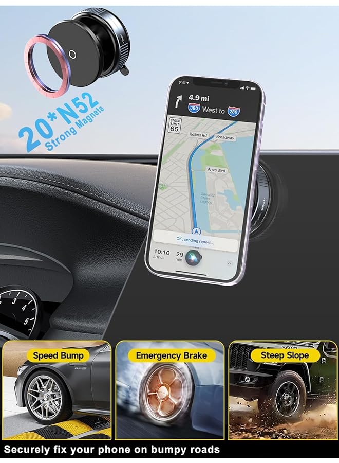 KASTWAVE Upgraded Vacuum Magnetic Suction Phone Mount For Iphone And Android, Magnetic Car Holder With Magsafe, One-Touch Lock & 360° Adjustable, Ideal For Car Screen, Gym, Mirror & Smooth Surfaces (2 Pcs) - Image 2