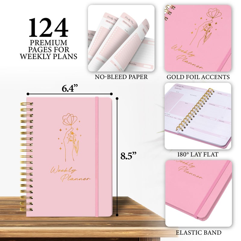 Only Zest Undated Weekly Planner â€“ Minimalist Daily Planner Notebook for Work, Home & Daily Writing | Simple Matte Planner for Goals, Appointments, Notes & Productivity, Elegant Cardstock Pages, Pink - Image 3