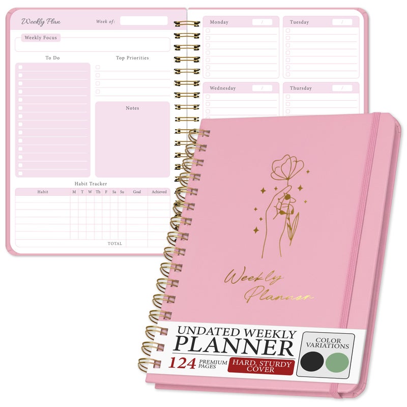 Only Zest Undated Weekly Planner â€“ Minimalist Daily Planner Notebook for Work, Home & Daily Writing | Simple Matte Planner for Goals, Appointments, Notes & Productivity, Elegant Cardstock Pages, Pink - Image 1