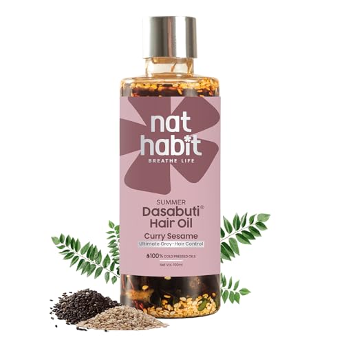 Nat Habit Curry Sesame Hair Oil For Oily, Normal, Curly, Colored Hair With 16 Herbs, Coconut & Amla (100ml) - Image 1