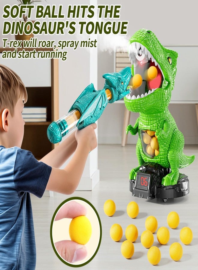 JUKUDAHU Dinosaur Shooting Boy Toys for Kids Age 3 4 5 6 7 8 - Moveable Shooting Game with Scoreboard, Light and Sound, 12 Foam Balls, Boy Toddler Toys 5-7 6-8 8-10, Competition Game Gifts (Green) - Image 2