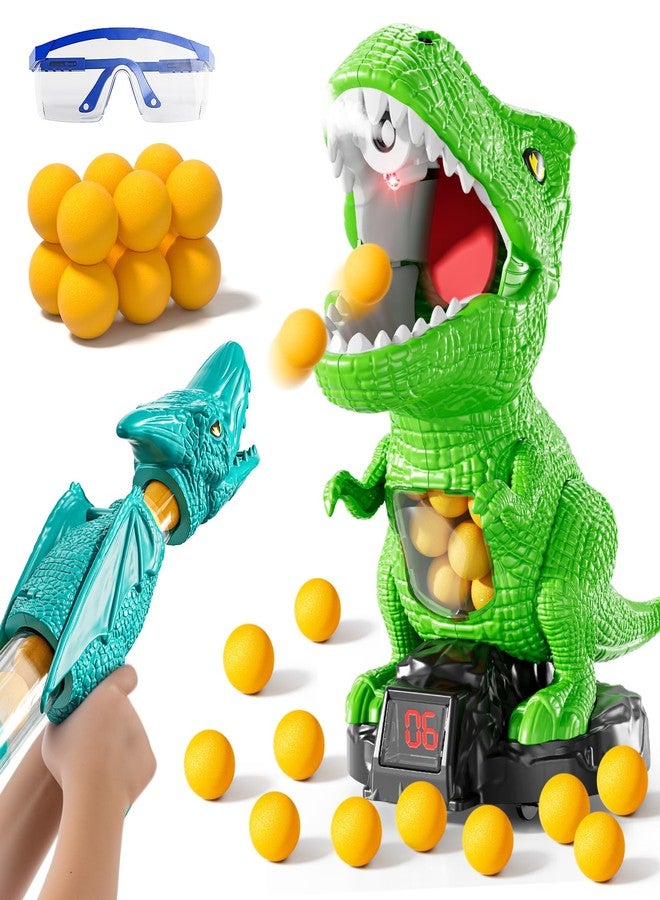 JUKUDAHU Dinosaur Shooting Boy Toys for Kids Age 3 4 5 6 7 8 - Moveable Shooting Game with Scoreboard, Light and Sound, 12 Foam Balls, Boy Toddler Toys 5-7 6-8 8-10, Competition Game Gifts (Green) - Image 1