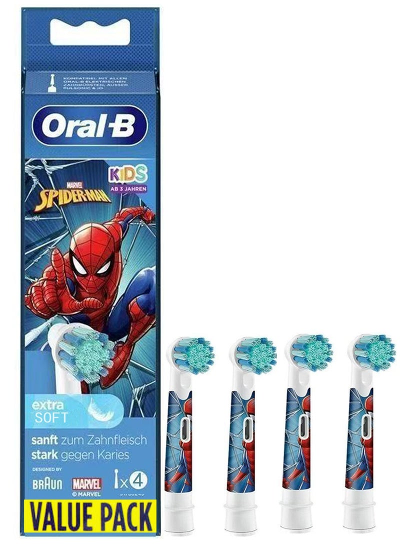 Oral-B Pro Kids Electric Toothbrush Head, With Spiderman Characters, Extra Soft Bristles, For Ages 3+, Pack of 4 Toothbrush Heads, White - Image 1