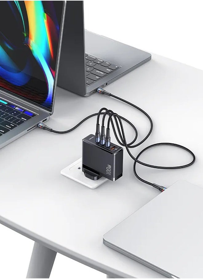 Usams - 100W GaN Charger For Laptop Mobiles with 3 USB-C and 1 QC3.0 USB-A Ports The Ultimate Fast Charger for iPhone 14, 13 Pro, Xiaomi, Samsung, and Macbook - Image 1