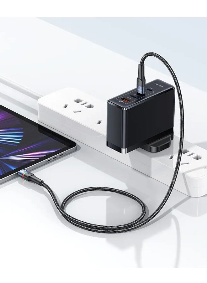 Usams - 100W GaN Charger For Laptop Mobiles with 3 USB-C and 1 QC3.0 USB-A Ports The Ultimate Fast Charger for iPhone 14, 13 Pro, Xiaomi, Samsung, and Macbook - Image 1