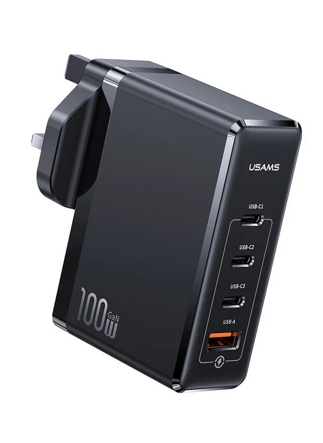 Usams - 100W GaN Charger For Laptop Mobiles with 3 USB-C and 1 QC3.0 USB-A Ports The Ultimate Fast Charger for iPhone 14, 13 Pro, Xiaomi, Samsung, and Macbook - Image 1