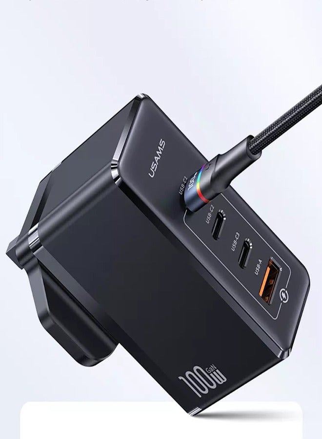 Usams PD100W 4Ports GaN USB C Fast Charger Laptop Charging Plug Type C Power Adapter Compatible With MacBook Pro Air iPhone 16 15 Series iPad Galaxy S24 S23 Ultra Steam Deck Laptops Tablets Black  - Image 5
