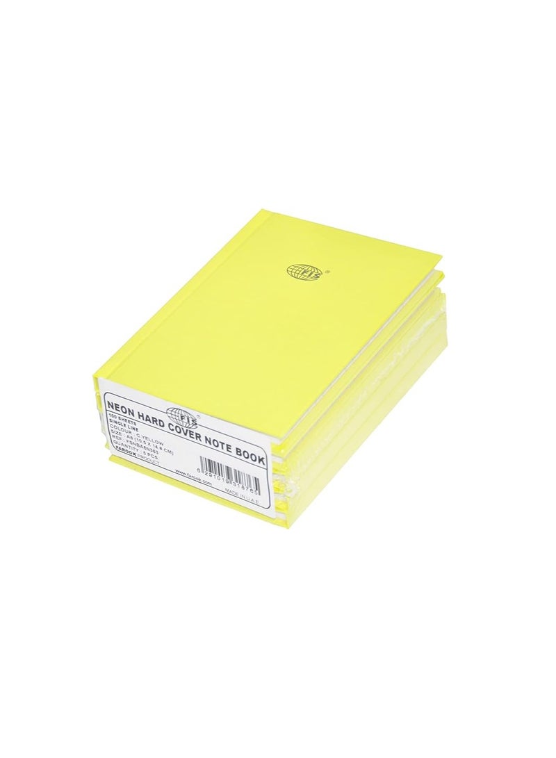 FIS FSNBA6N363 Single Line Neon Hard Cover Notebook 5-Pieces, A6 Size, Yellow - Image 1