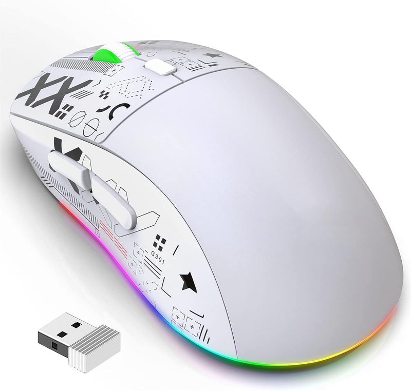 LICAEVEY Wireless Mouse, RGB Computer Mouse with 2.4G Receiver for Laptop PC, Ergonomic Type C Optical Mouse with 5 Level DPI Adjustment (Black) (White) - Image 1