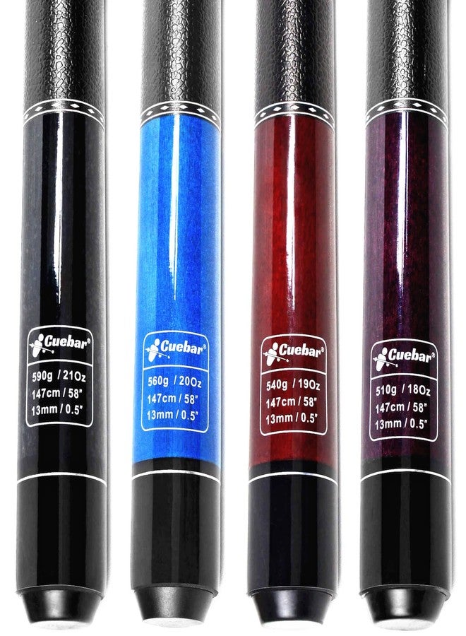 CUEBAR 4 Set 58" 2-Piece Pool Cue Sticks - Black Blue Red Purple,18-21oz - Image 1