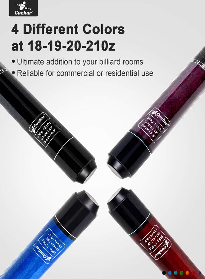 CUEBAR 4 Set 58" 2-Piece Pool Cue Sticks - Black Blue Red Purple,18-21oz - Image 2