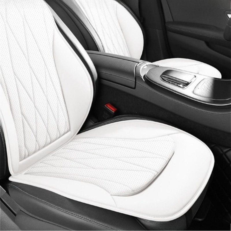 Ivory White 3D Perforated PU Leather Car Seat Cushion Set Breathable Comfortable Universal Front Seat Pad - Image 1