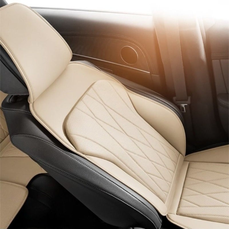 Ivory White 3D Perforated PU Leather Car Seat Cushion Set Breathable Comfortable Universal Front Seat Pad - Image 5