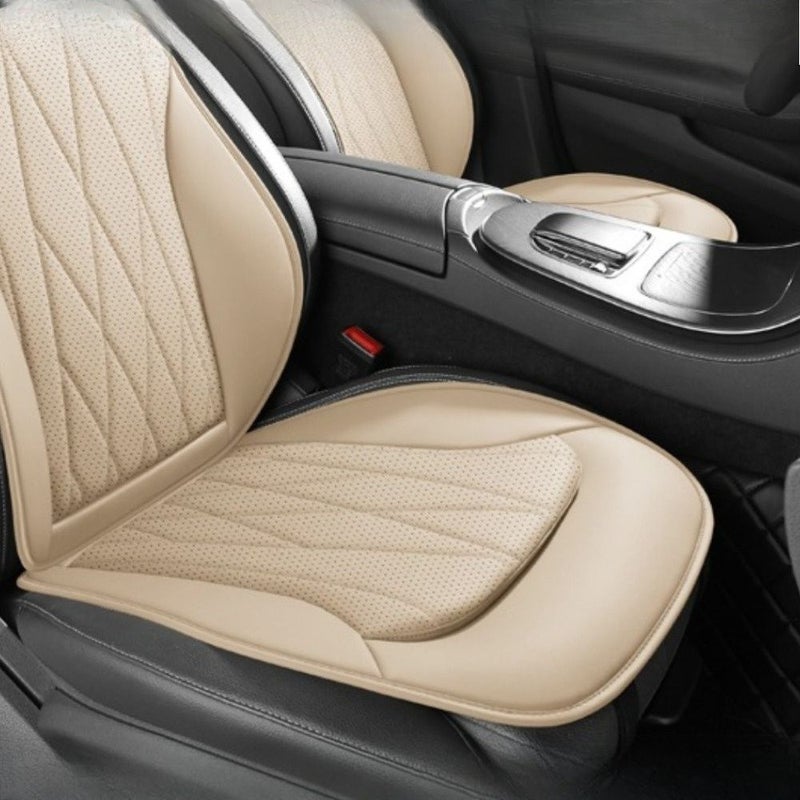 Ivory White 3D Perforated PU Leather Car Seat Cushion Set Breathable Comfortable Universal Front Seat Pad - Image 3