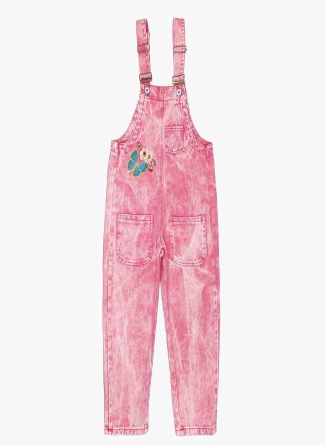Peacolate 4-16Years Girls Pink Embroidered Denim Overalls Denim Jumpsuits & Rompers Big Girls Pants, Pink, 6-7 Years - Image 2