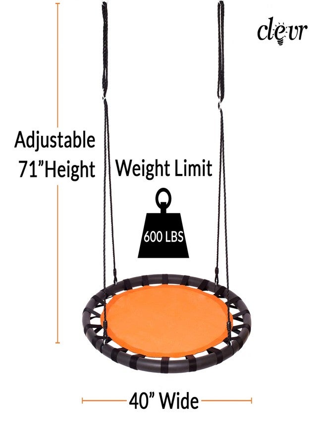 Clevr 40" Tree Net Teslin Web Saucer Round Swing, Detachable 360 Degree Spin Swivel Hanging Hardware & Adjustable 71" Height Rope, 600 lbs Limit, Orange & Black - Image 3