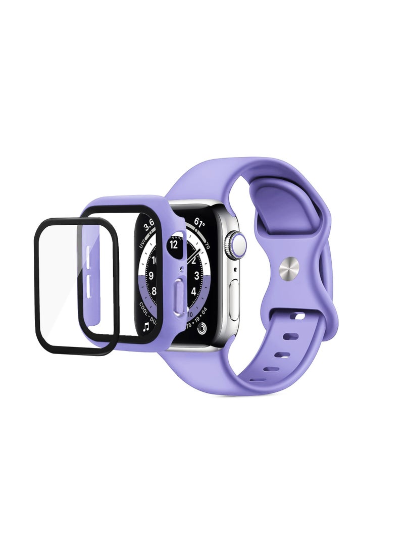 Band with Case Compatible with  Apple Watch Series 10 46mm,Adjustable Silicone Sport Wristband Replacement, Strap With Cover Built-in Glass Screen Protector for Apple Watch Series Series 10 46mm