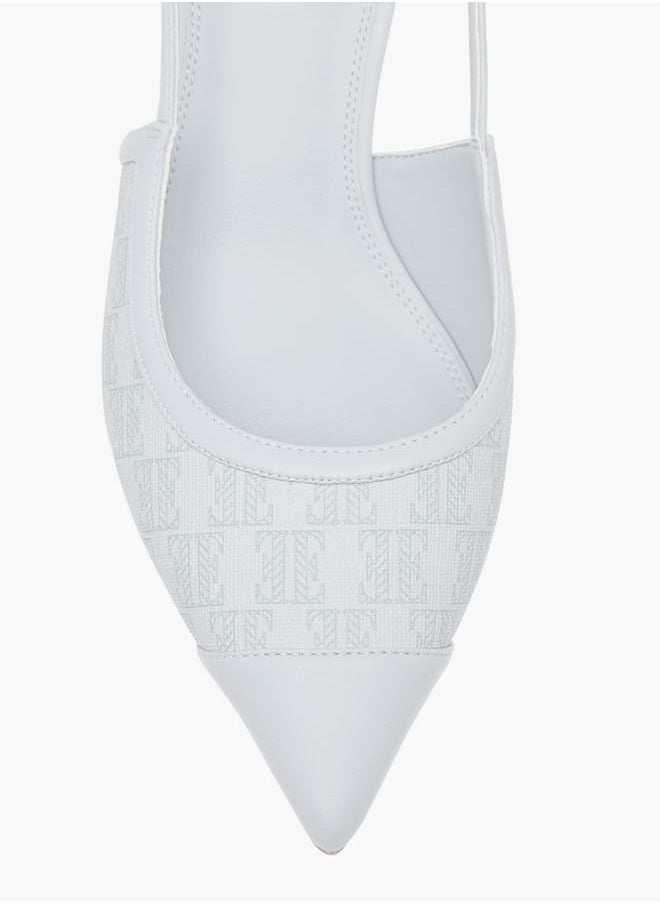ELLE Women's Monogram Print Slingback Shoes with Buckle Closure and Kitten Heels  - Image 4