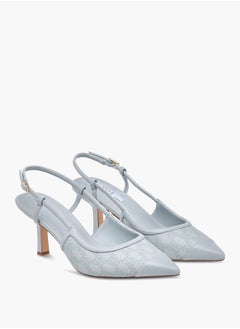 ELLE Women's Monogram Print Slingback Shoes with Buckle Closure and Kitten Heels  - Image 1