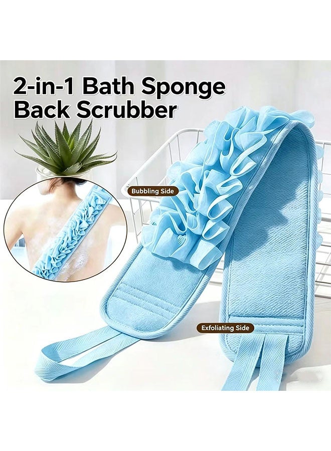 3pcs تقشير طبيعي Loofah اسفنجة مرة أخرى مكرر للدش، لوفا تقشير الحمام حزام & الأسفنجة وسائد & قفاز تقشير، حمام دش مكرر للرجال والنساء (الأزرق) - Image 5