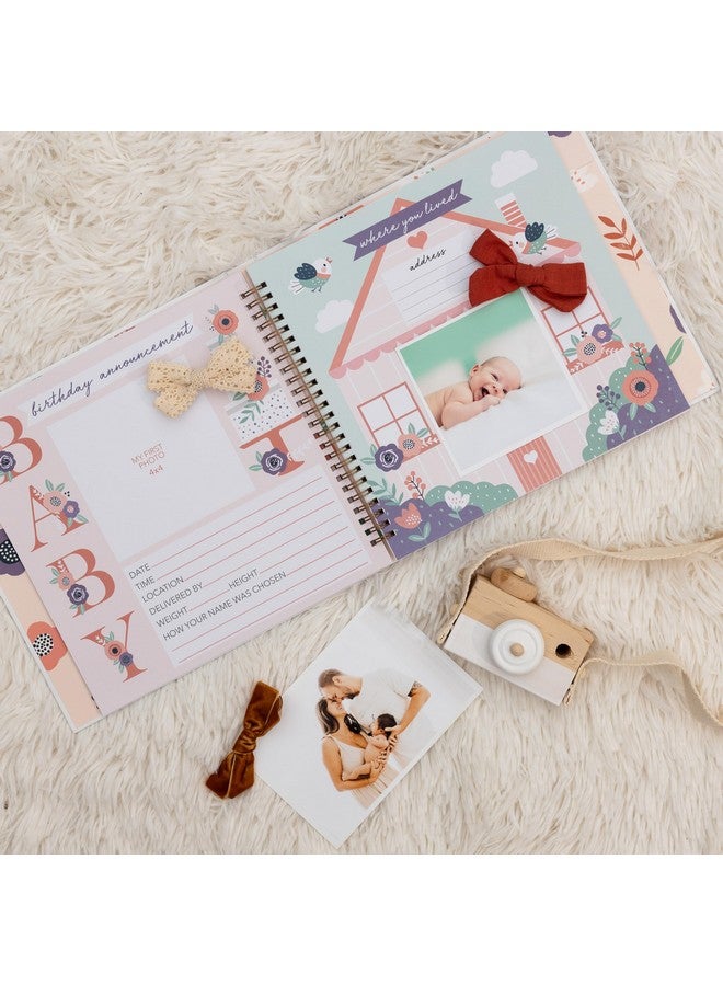 Pondering Pine Baby Journal Memory Book for Girls - Baby Scrapbook Album for First 5 Years Baby Milestone Book - Keepsake for Baby Photos, Hardcover, Floral - Image 5