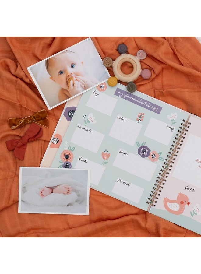 Pondering Pine Baby Journal Memory Book for Girls - Baby Scrapbook Album for First 5 Years Baby Milestone Book - Keepsake for Baby Photos, Hardcover, Floral - Image 4