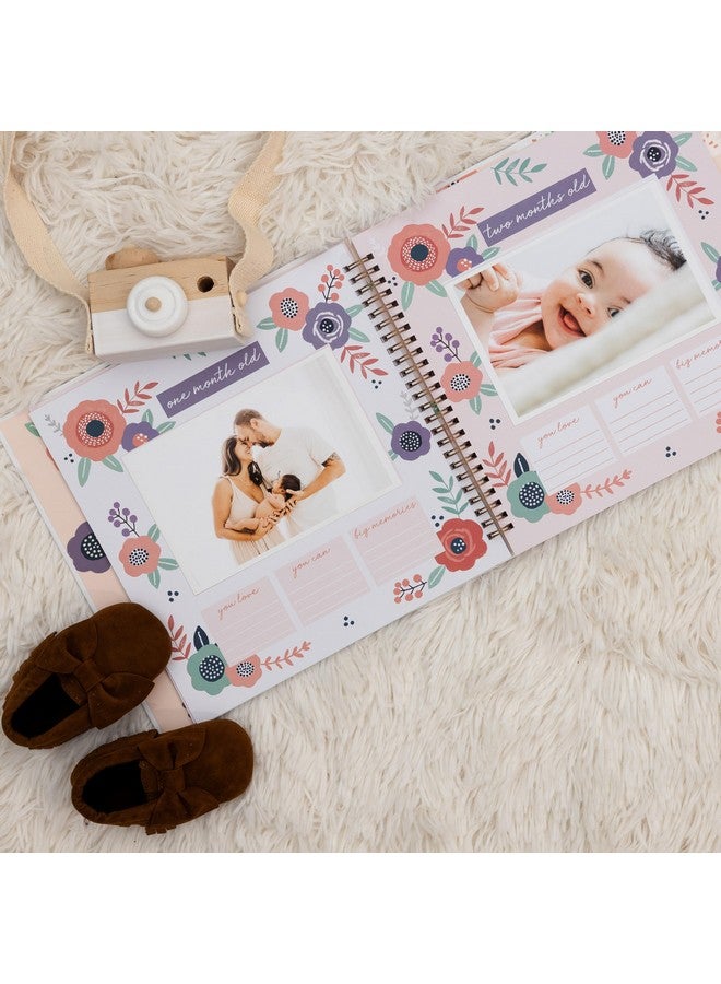 Pondering Pine Baby Journal Memory Book for Girls - Baby Scrapbook Album for First 5 Years Baby Milestone Book - Keepsake for Baby Photos, Hardcover, Floral - Image 3
