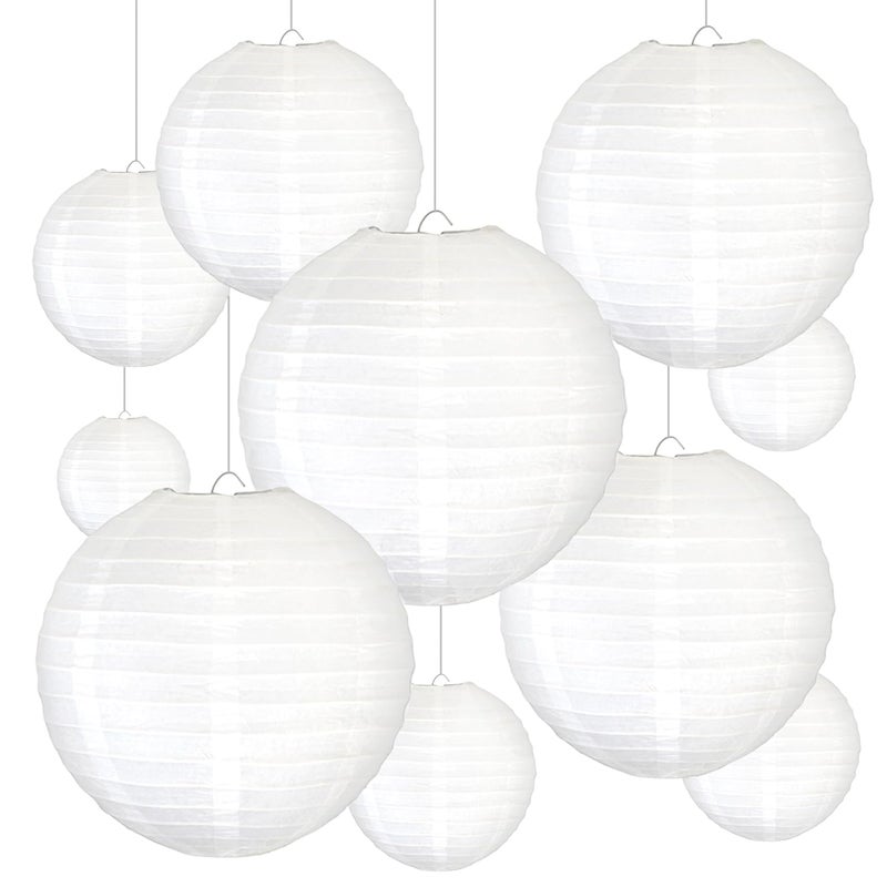 Novelty Place 6 inch White Paper Lanterns (Pack of 10) - Great Chinese/Japanese Home, Party & Wedding Decorations - Image 1