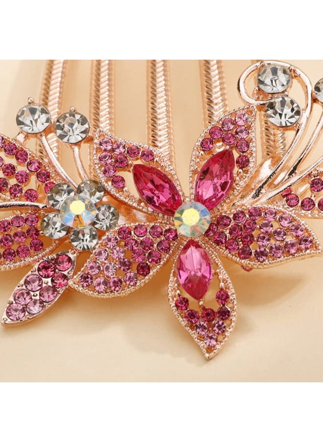 Aimimier - Bridal Wedding Pink Crystal Hair Comb Flower Leaf Rhinestone Gem Side Combs Decorative Hair Pins Fashion Hair Accessories for Brides Bridesmaid(Pink) - Image 1