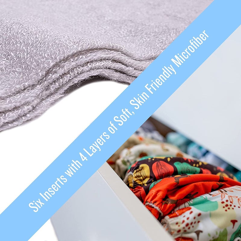 Simple Being Reusable Cloth Diapers, Double Gusset, One Size Adjustable, Washable Soft Absorbent, Waterproof Cover, Eco-Friendly Unisex Baby Girl Boy, six 4-Layers Microfiber Inserts (Space) - Image 4