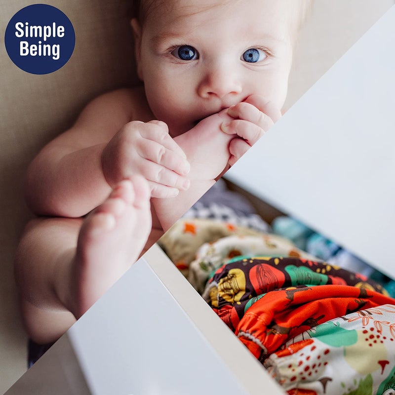 Simple Being Reusable Cloth Diapers, Double Gusset, One Size Adjustable, Washable Soft Absorbent, Waterproof Cover, Eco-Friendly Unisex Baby Girl Boy, six 4-Layers Microfiber Inserts (Space) - Image 5