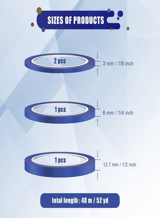 AIEX 4 Rolls Fine Line Tapes, 1/8, 1/4, 1/2 Inch Fineline Masking Tape Thin Colored Painter Tape for Automotive Car DIY Crafts & Arts Decoration School Office (Blue) - Image 2