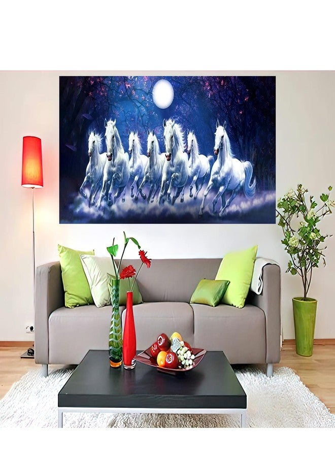 wallpics Seven horses Vastu Painting for Home and Wall Decor | Running Horses Painting Vaastu |Horse Vinyl Sticker Poster (Sunset Blue, 50 Cm X 100 Cm), Multicolor - Image 2