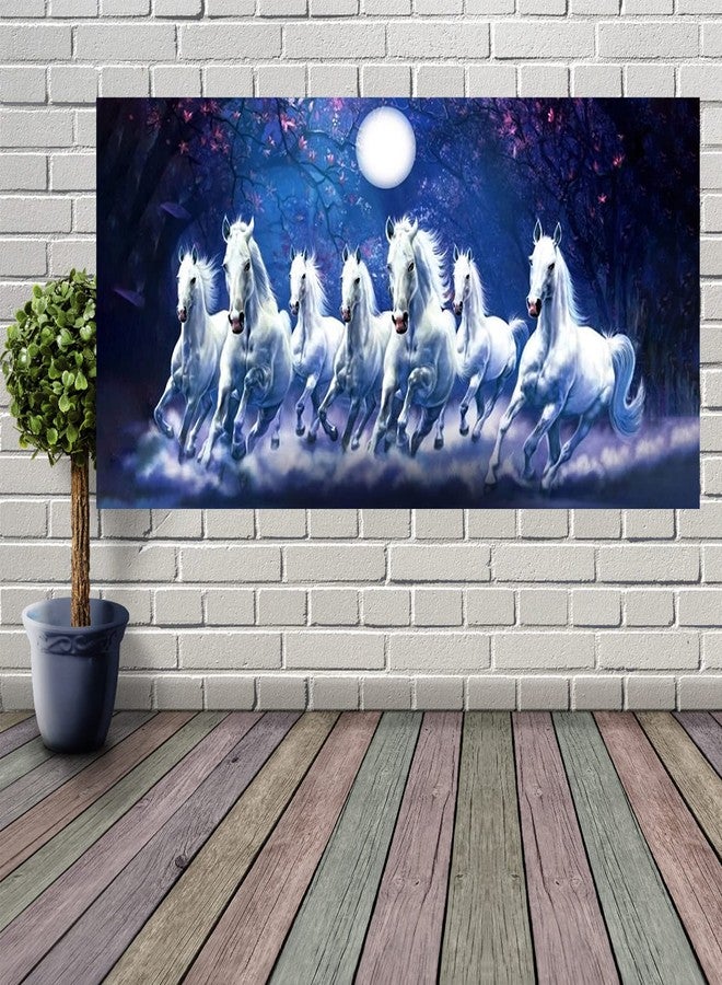 wallpics Seven horses Vastu Painting for Home and Wall Decor | Running Horses Painting Vaastu |Horse Vinyl Sticker Poster (Sunset Blue, 50 Cm X 100 Cm), Multicolor - Image 1