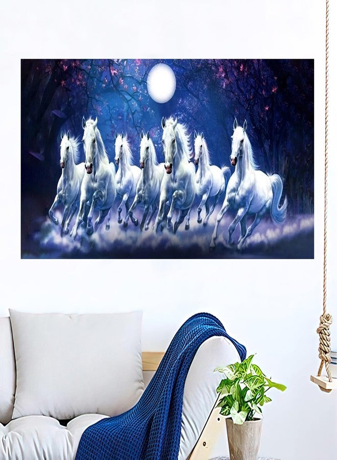 wallpics Seven horses Vastu Painting for Home and Wall Decor | Running Horses Painting Vaastu |Horse Vinyl Sticker Poster (Sunset Blue, 50 Cm X 100 Cm), Multicolor - Image 3