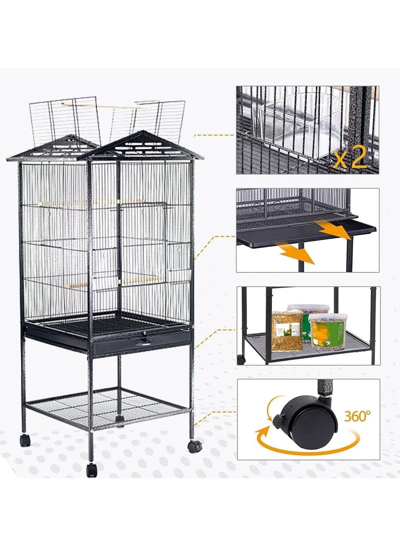 WALALLA 47 inch Bird Cage, Metal Parrot Cage with Open Top Stand Rolling Wheels for Canary Finch Cockatiel Parakeet Conure Parrot, Budgie Cage - Image 3