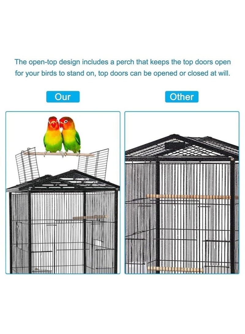 WALALLA 47 inch Bird Cage, Metal Parrot Cage with Open Top Stand Rolling Wheels for Canary Finch Cockatiel Parakeet Conure Parrot, Budgie Cage - Image 5
