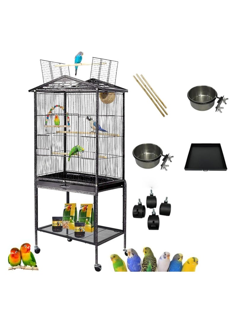 WALALLA 47 inch Bird Cage, Metal Parrot Cage with Open Top Stand Rolling Wheels for Canary Finch Cockatiel Parakeet Conure Parrot, Budgie Cage - Image 1