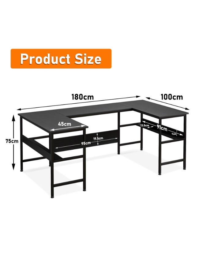 NEWLAN U shaped desk, computer desk with bookshelf layerlarge desktop desk office desk for living room, study room, game room, office. 180*100*75cm - Image 3