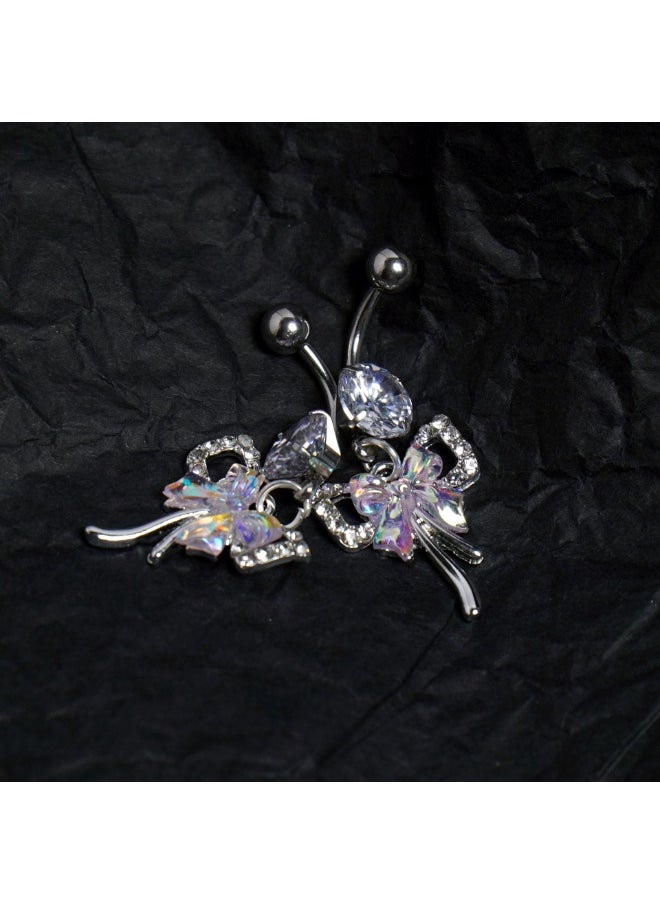 Generic Bow Belly Button Nail Stainless Steel Iridescent Belly Button Ring 1.6 Thick Titanium Steel Explosion Flashing Belly Button Nail Wholesale Puncture Jewelry  - Image 2
